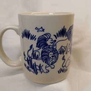 Vintage Papel Lion Mug 4" Blue White/cream Cup
